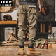 JEEP SPIRIT American Tough Man Working Pants 2025 Summer Loose Straight Trendy Brands Feet Function Outdoor Hunting Casual Pants 829 Models (Khaki) M (Suggested 85-105Jin [Jin equals 0.5 kg]