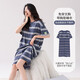 
LangSha 2025 new nightgown with chest pad for women's summer short-sleeved large-size striped long dress 14106B M [soft, skin-friendly and comfortable]