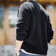Marden American Retro Casual Knitted Henley Ami Khaki Vertical Striped Pullover Sweater Men's Autumn Thick Sweater Black Too Large, It is Recommended to Order One Size Smaller L