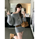 Shantou Lincun's new Korean style fashionable slimming arm-length loose knitted sweater dress belt, fruit green, one size fits all
