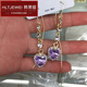 韩莱缇（HANLAITI）心心相印蓝水晶爱心耳线女韩式百搭轻奢感镶钻精美耳饰品 E3887金绿