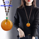 Fat Donglai same style beeswax sweater chain pendant retro old necklace peace buckle gourd long peace buckle wooden bead chain
