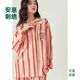 Anzhiban Super Soft Couple's Pajamas Spring and Autumn Ann Style Elastic Cotton Casual Art Style Loose Long Sleeve Women's Home Clothes Grapefruit Color (Super Soft 5% Spandex and Stretchy) M