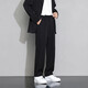 SHANNU casual pants men's spring and summer draped thin trendy loose wide-leg ice silk straight business suit trousers black [high quality] L