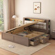 
Yu Feiqi Nordic multi-function soft solid wood double bed modern simple high box night light storage charging wedding bed 9901# single bed [with light with socket] 1.8*2.0m (frame with tail withdrawal)
