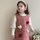 G.duck girls skirt autumn and winter small fragrance children's dress suit winter plus velvet New Year clothes baby girl one-year-old dress red two-piece set 140 recommended 130-140cm7-8 years old