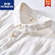 ROMON Chinese style linen lapel short-sleeved T-shirt men with collar linen men's cotton linen T loose shirt collar top msp795 light blue 3XL 185Jin [Jin equals 0.5 kg]