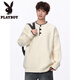 Playboy (PLAYBOY) Henry collar sweater for men in autumn and winter trendy brand blended sports sweater for men, simple and loose youth sweater jacket, off-white M about 95~115Jin Jin equals 0.5kg can be worn