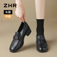 Zhr Capa de la cabeza de la cabeza de vaca Mocasfas de mujer Retro Caíla Retro Mujer zapatos de cuero de cuero Mujeres Toe Single Shoes Kl03 Negro 36