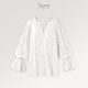 SIQIYOUNG Camellia - Hollow three-dimensional embroidery top, embroidered fabric super petal shirt, moonlight white M