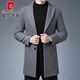皮尔卡丹（pierre cardin）中长款羊毛大衣外套男高档毛呢大衣尼子料春秋冬西装领西服领毛呢 黑色 190/3XL