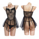 姬欲（JIUUY）[保密发货]新款蕾丝透视吊带激情套装女制服诱惑房事血滴子 9755黑(连体衣+T裤) 均码