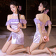 Feimu sexy female robe on the bed with a slit temptation sexy pajamas battle robe uniform seduction role-playing passionate sleeping Japanese Phantom Print kimono suit 6628