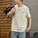 TonLion 2025 men's front chest and back pattern short-sleeved T-shirt beige L