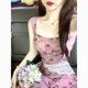 GARNUO French temperament floral suspender dress for women in summer 2025 new waist-hugging seaside vacation small long skirt pink M[101-115Jin[Jin equals 0.5 kg]]