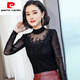 
Pierre cardin mesh bright silk base shirt for women autumn 2025 new high-neck inner long-sleeved T-shirt lace top for women 6224 black paper-cut flower thin XL (90Jin [Jin equals 0.5 kg]-115Jin [Jin equals 0.5 kg])