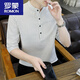 罗蒙（ROMON）2024棉麻七分袖t恤男夏季棉条纹短袖立领五分袖纯色百搭潮 8899深灰色 L 105-120斤