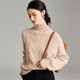 PALUOPO half turtleneck cable knitted sweater for women winter new loose casual warm pullover knitted cashmere sweater for women ET21322R light rice XL 170/110