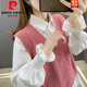 皮尔卡丹（pierre cardin）麻花马甲背心女春秋外搭2025年新款宽松v领针织毛衣马夹无袖上衣 1047白色 M 【建议96斤-110斤】