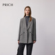 PRICH 100% sheep wool fashionable double-breasted plaid suit 2025 winter new mid-length coat new year 19 black XS 155