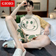 GIOIO男士睡衣夏季薄款棉质短袖短裤套装夏天青年休闲大码可外穿家居服 6623 4XL