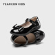 Yierkan Children's Shoes Spring Children's Leather Shoes Glossy Black Leather Shoes for Girls Medium and Large Children's Princess Shoes Black Size 35 Suitable for Feet Length 20.5
