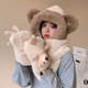 Meman Bear Hat Scarf for Women Christmas Antlers Autumn and Winter Women Warm Scarf for Women Hooded Hat Cute Plush Scarf White Bear Hat Three-piece Set