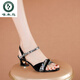 Pecker Mother's Chaussures Nouvelles sandales en cuir souple Printemps et été pour femmes Talons moyens de poisson creux Chaussures talons épais talons