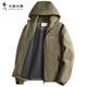 Dances with Wolves Light Outdoor Velvet Hooded Jacket Men's 2025 Autumn New Commuting Casual Youth Warm Jacket 1043 Khaki 701 L (175)