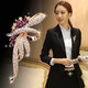 QUAMER high-end rhinestone brooch women's jacket suit coat corsage anti-exposure fixed pin coat Tango flower