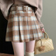 Miao Yijia Short Skirt Autumn and Winter Skirt Women's Pleated Skirt Skirt Plaid New Woolen Winter Skirt A Line Skirt New 2025 Retro Plaid Woolen Khaki Skirt M Recommendation 95-110Jin Jin is equal to 0.5 kg