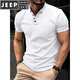 JEEP SPIRIT men's short-sleeved T-shirt simple slim cotton solid color trendy green Henry collar summer T-shirt casual men's clothing black 4 buttons XL
