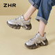 
ZHR dad shoes for women lightweight thick sole heightened casual shoes versatile trendy round-toe women's shoes G677 gray 37
