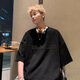 Poke heavy suede short-sleeved T-shirt men's summer new American fashion brand steel stamp large size loose teenager top white XL 135-150Jin [Jin equals 0.5 kg]