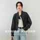尚都比拉春夏款时尚休闲机车服立领落肩蝙蝠袖PU皮衣外套女 黑色 M
