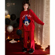 Gongdie Heat Storage Type Disney Mickey Autumn and Winter Red Couple Pajamas Women's Half Velvet Wedding Home Clothing for Men