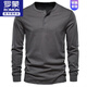 ROMON American retro long-sleeved Henry shirt spring and autumn T-shirt men's heavy cotton Ami khaki casual black loose top dark blue A501 long sleeve L 145-160Jin Jin equals 0.5 kg
