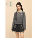 Zihan (ZIHAN) Zihan plaid shirt collar knitted cardigan A-line pleated skirt upper and lower two-piece suit for women 2025 winter new style Yuandai Gray XS