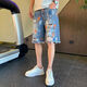 Fan Benna Jeans Shorts Hombres Pantalones cortos de mezclilla de mezclilla desgarrada Men Summer Fina Marca de moda Handsome Beggar rayó a cinco T693 azul de alta calidad 28 recomendado 90-100Jin [Jin equivale a 0.5 kg]