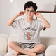 曼妮朵男童睡衣夏季新款儿童短袖男孩大童青少年纯棉条纹学生家居服套装 F724【双短男童】 110 10码建议105-115cm