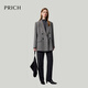 PRICH 100% sheep wool fashionable double-breasted plaid suit 2025 winter new mid-length coat new year 19 black XS 155