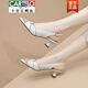 CARTELO brand thin heel fish mouth fashion sandals for women 2025 summer new genuine leather mid-heel one-liner mother shoes off-white 36