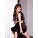
Yusi Dancebaby Latin Dance Suit New Children's Latin Dance Set Training Suit Slit Dress DAS686 Black suspender plus slit skirt 160 (including breast cotton)