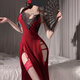 Red sexy lingerie cheongsam sexy uniform feminine adult fun pajamas women's bed provocative sexy temptation human cinnabar mole wine red (including cheongsam + T pants) one size