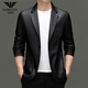FALAMONE Armani autumn and winter suit collar men's jacket business casual middle-aged suit leather jacket 2385 black regular style M 170 (weight 120Jin Jin equals 0.5kg and below)
