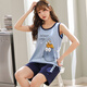 Liushan Summer Women's Pajamas Set Sleeveless Shorts Plus Fat 200 Jin [Jin equals 0.5 kg] Large Size Pure Cotton Sleeve Summer Women's Vest Home Suit Orange Red Vest Q1355 Plaid Duck XL Standard [110-120 Jin [Jin equals 0.5 kg]]