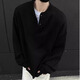 Tang Hao Autumn American Henley Collar Casual Sweater Boys Trendy Versatile Loose Couples Students Handsome Bottoming Sweater Gray XL