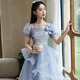 Vestido de noche azul de Libaixin 2025 NUEVO Estilo Banquete High-High Grain Student Art Exam Nicho Huff Skirt Women Blue Medium Longitud XL Sugerir 110-120Jin [Jin es igual a 0.5 kg]