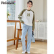 Pincai Sweatshirt für Frauen Herbst Raglan -Ärmel kontrastierende Farbspleißen Sweatshirt -Buchstaben runden Hals Langarm Top P129W1396 Drucken