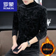 Romon Plus Velvet Camisa de la base de media tortuga en terciopelo para camiseta de manga larga de oro negro para hombres en otoño e invierno